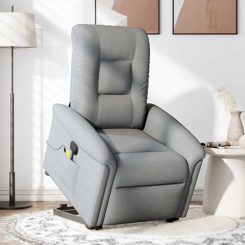 vidaXL Fotoliu de masaj rabatabil cu ridicare, gri deschis, textil