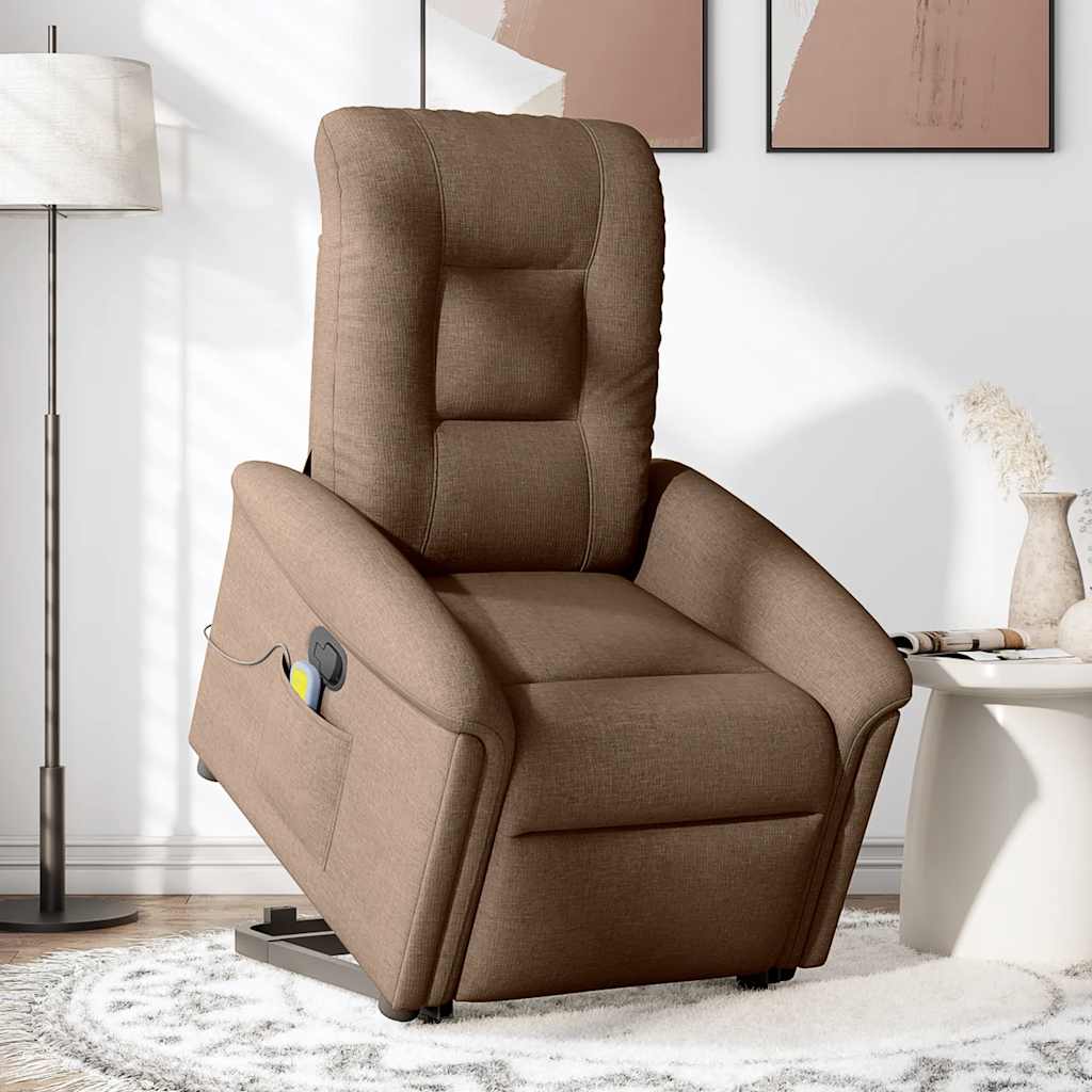 vidaXL Fotoliu de masaj rabatabil cu ridicare, maro, textil vidaXL Fotoliu de masaj rabatabil cu ridicare, maro, textil