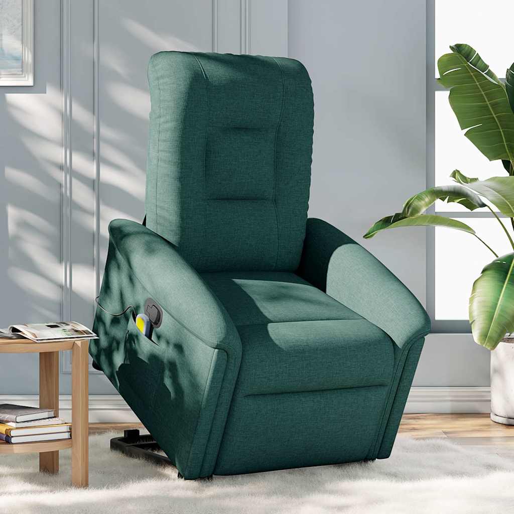 vidaXL Fotoliu rabatabil de masaj, cu ridicare, verde închis, textil