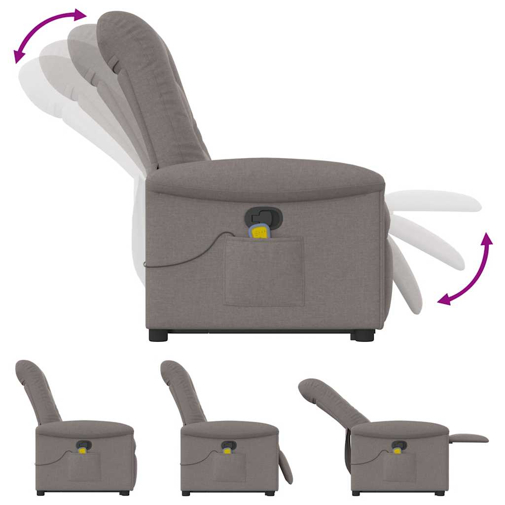 vidaXL Fotoliu rabatabil de masaj cu ridicare, gri taupe, textil