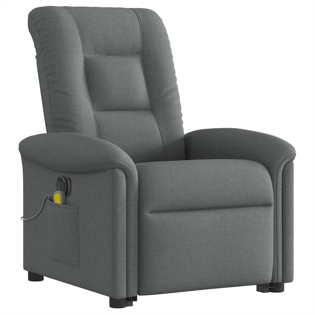 vidaXL Fotoliu electric masaj rabatabil cu ridicare, gri închis textil