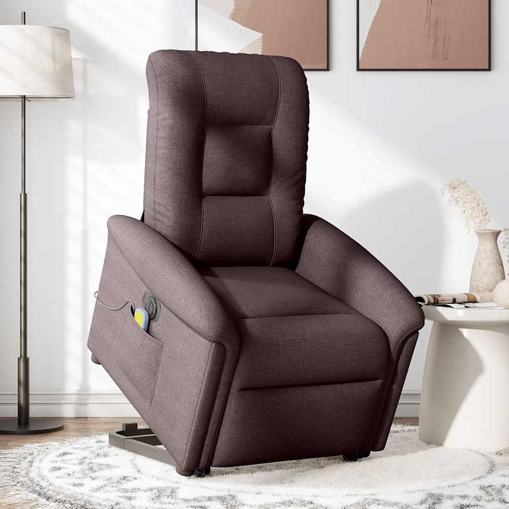 vidaXL Fotoliu electric masaj rabatabil cu ridicare maro închis textil vidaXL Fotoliu electric masaj rabatabil cu ridicare maro închis textil