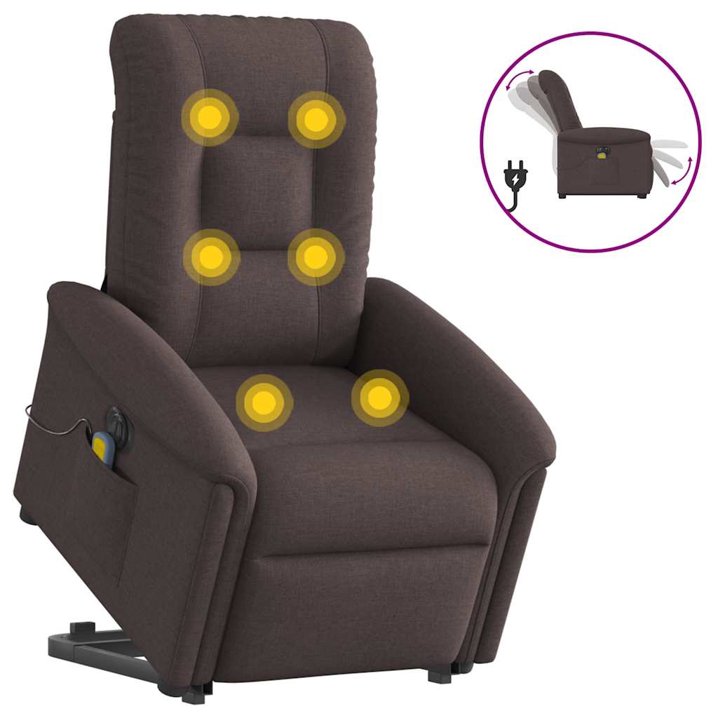 vidaXL Fotoliu electric masaj rabatabil cu ridicare maro închis textil vidaXL Fotoliu electric masaj rabatabil cu ridicare maro închis textil