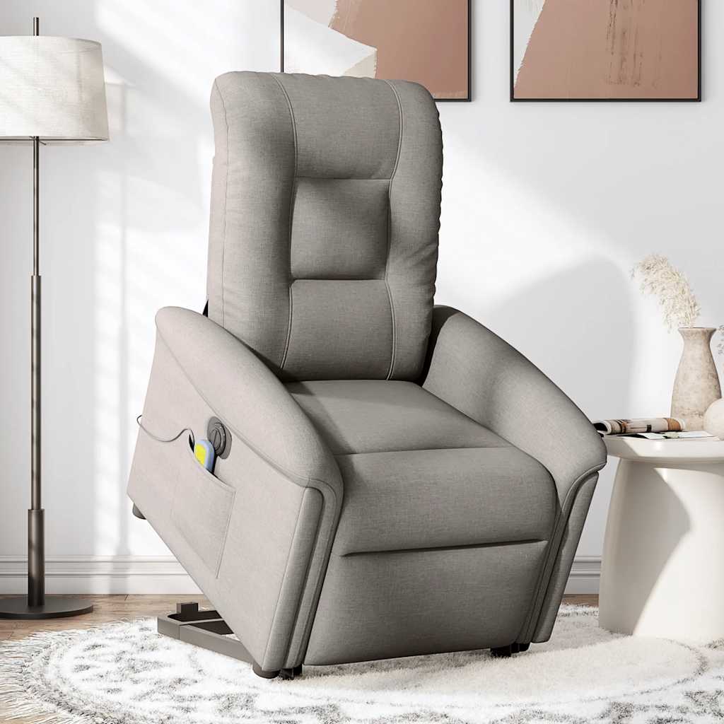 vidaXL Fotoliu electric masaj rabatabil cu ridicare, gri taupe, textil