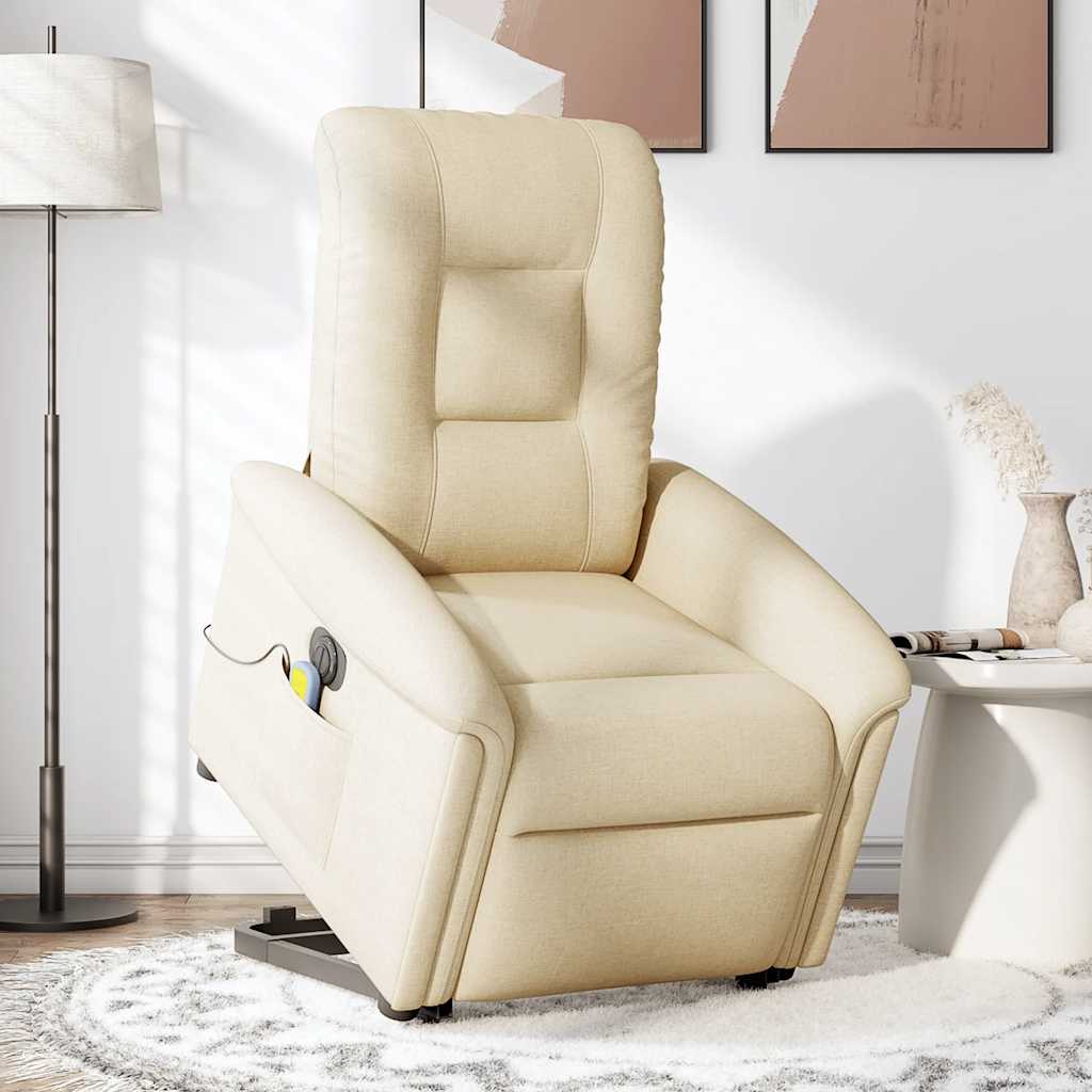 vidaXL Fotoliu electric de masaj rabatabil cu ridicare, crem, textil vidaXL Fotoliu electric de masaj rabatabil cu ridicare, crem, textil