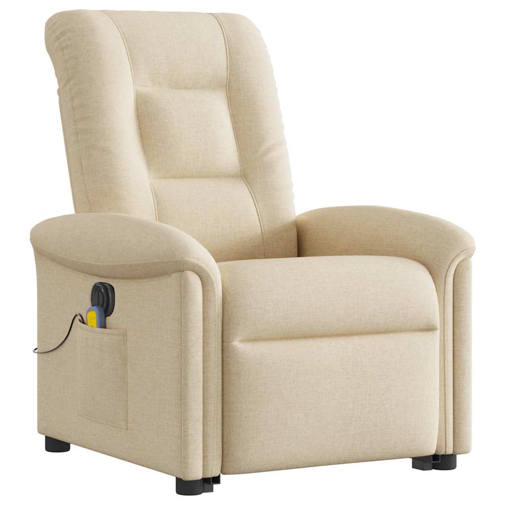 vidaXL Fotoliu electric de masaj rabatabil cu ridicare, crem, textil vidaXL Fotoliu electric de masaj rabatabil cu ridicare, crem, textil