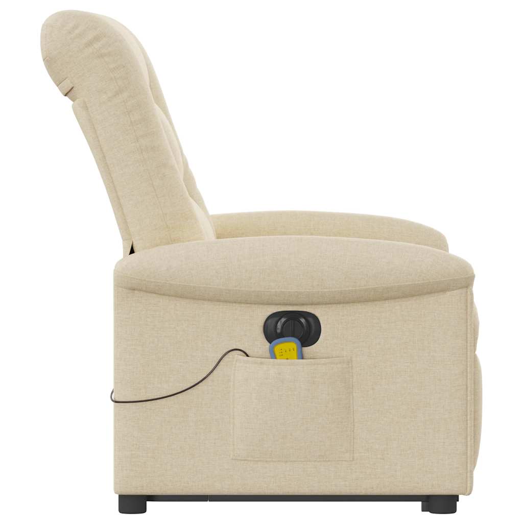 vidaXL Fotoliu electric de masaj rabatabil cu ridicare, crem, textil vidaXL Fotoliu electric de masaj rabatabil cu ridicare, crem, textil