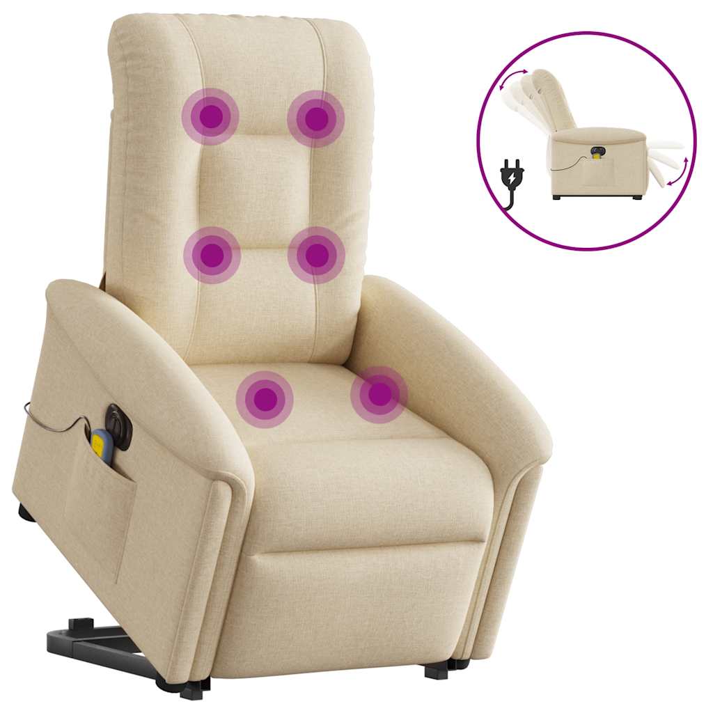 vidaXL Fotoliu electric de masaj rabatabil cu ridicare, crem, textil vidaXL Fotoliu electric de masaj rabatabil cu ridicare, crem, textil