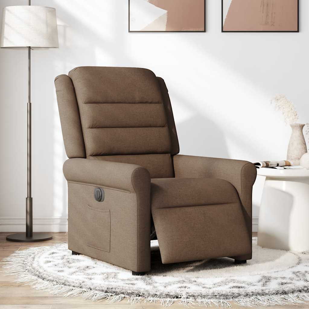 vidaXL Fotoliu rabatabil electric, maro, material textil