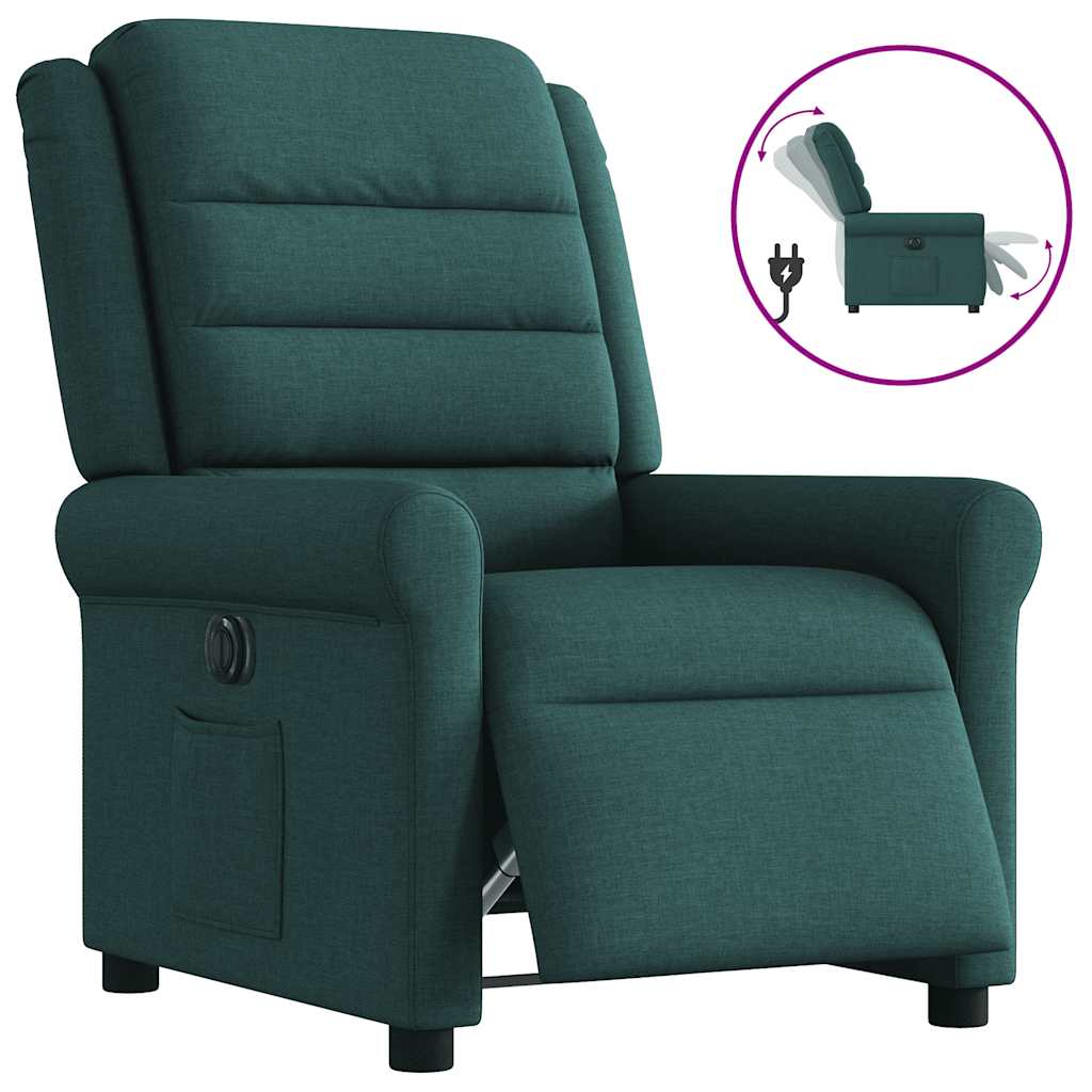 vidaXL Fotoliu rabatabil electric, verde închis, material textil vidaXL Fotoliu rabatabil electric, verde închis, material textil