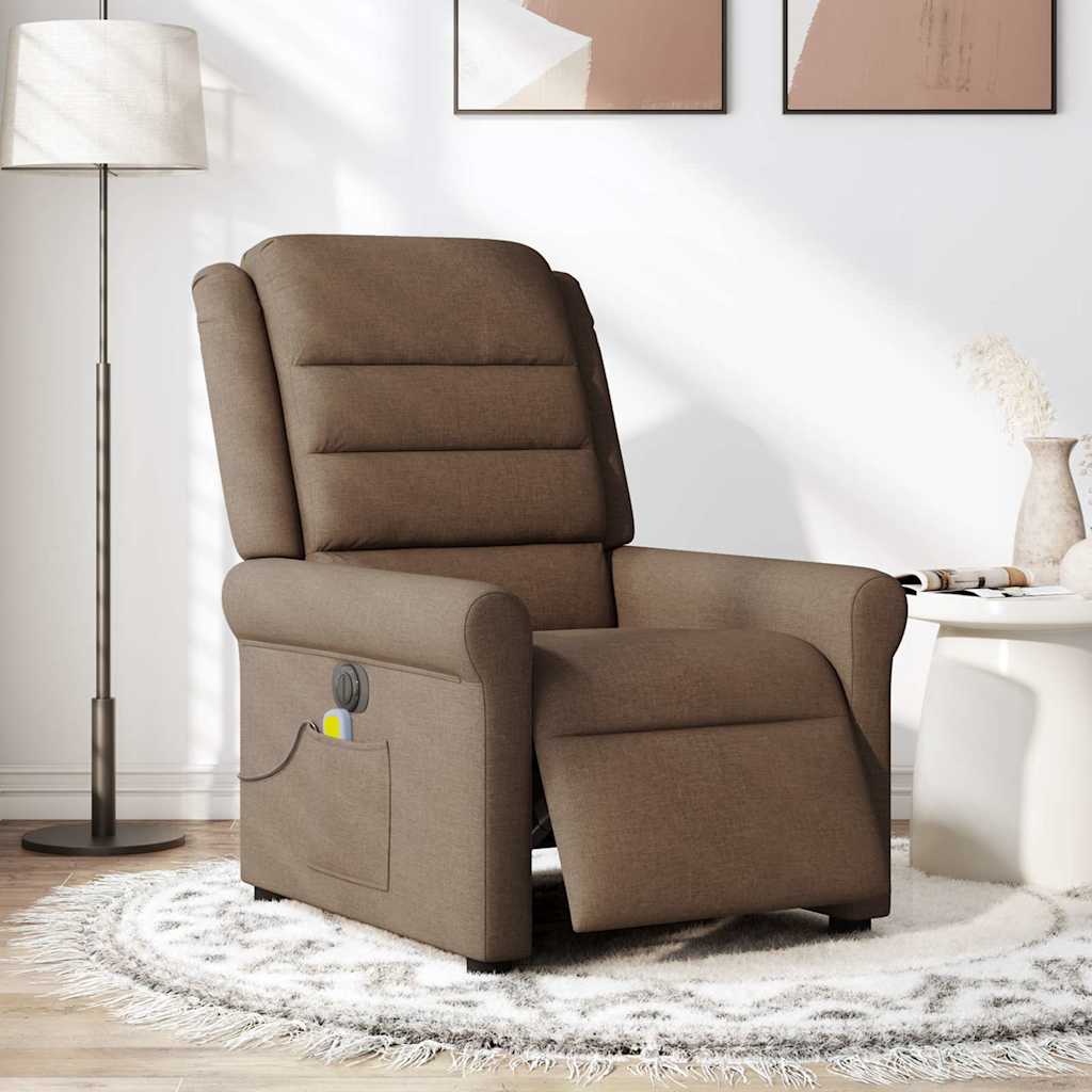 vidaXL Fotoliu electric de masaj rabatabil, maro, textil