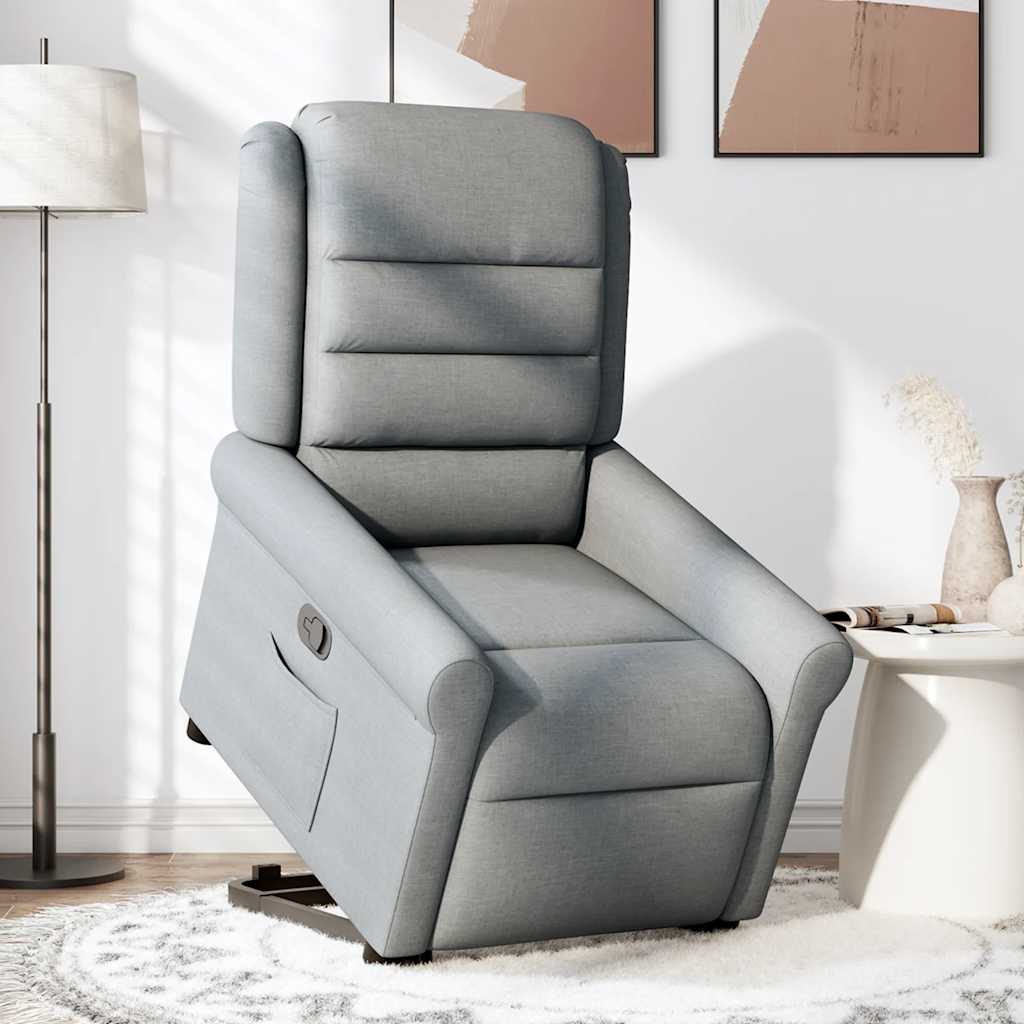 vidaXL Fotoliu rabatabil cu ridicare, gri deschis, material textil