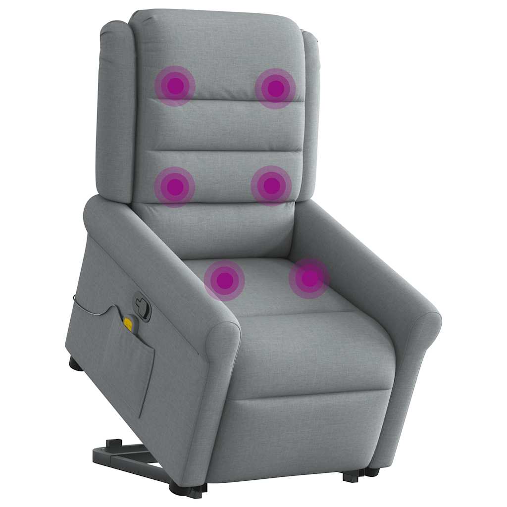 vidaXL Fotoliu de masaj rabatabil cu ridicare, gri deschis, textil vidaXL Fotoliu de masaj rabatabil cu ridicare, gri deschis, textil