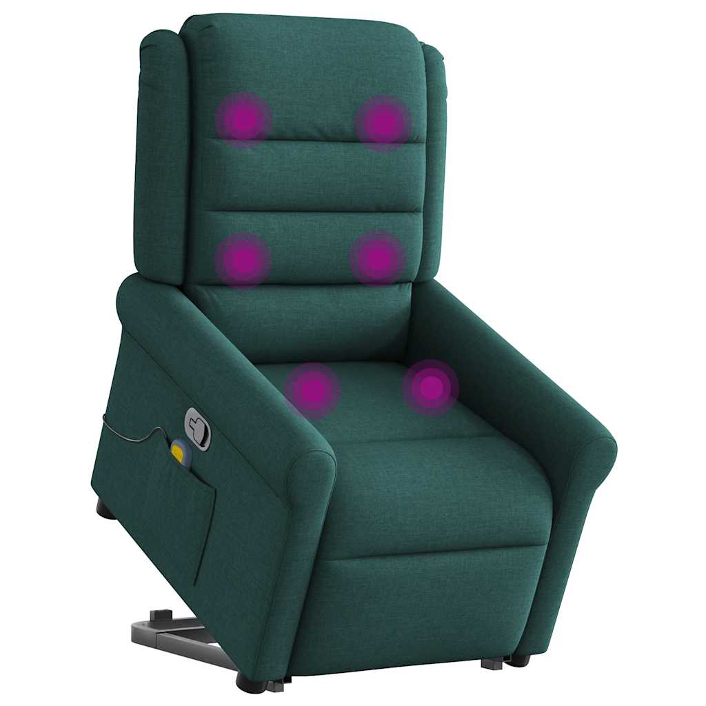 vidaXL Fotoliu rabatabil de masaj, cu ridicare, verde închis, textil