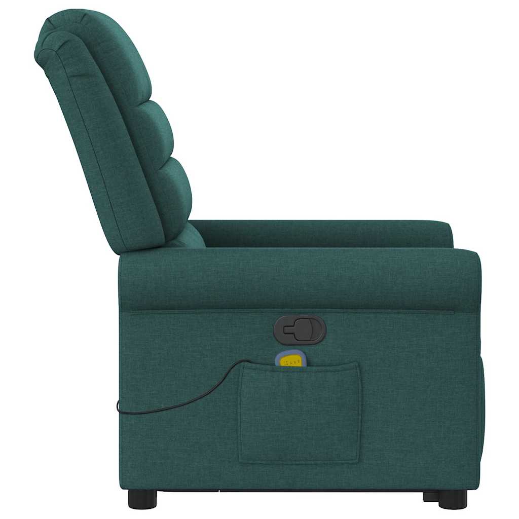 vidaXL Fotoliu rabatabil de masaj, cu ridicare, verde închis, textil