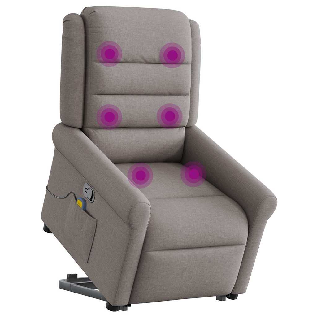 vidaXL Fotoliu rabatabil de masaj cu ridicare, gri taupe, textil