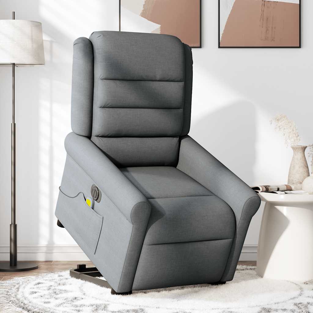 vidaXL Fotoliu electric masaj rabatabil cu ridicare, gri închis textil