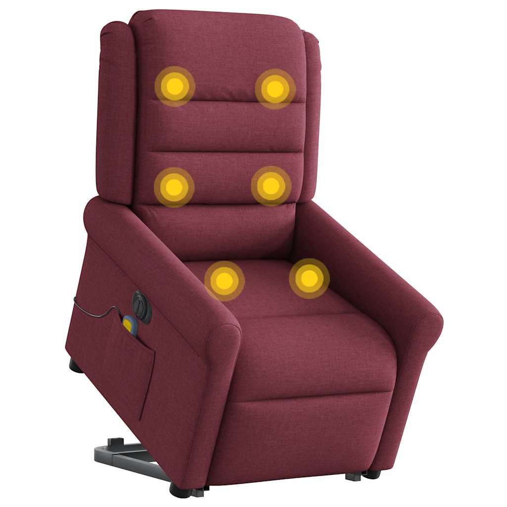 vidaXL Fotoliu de masaj electric rabatabil cu ridicare roșu vin textil vidaXL Fotoliu de masaj electric rabatabil cu ridicare roșu vin textil