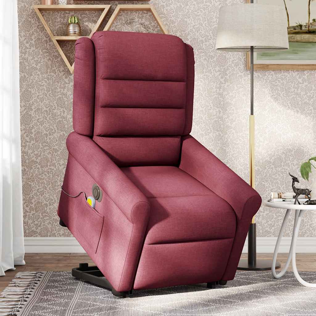 vidaXL Fotoliu de masaj electric rabatabil cu ridicare roșu vin textil vidaXL Fotoliu de masaj electric rabatabil cu ridicare roșu vin textil