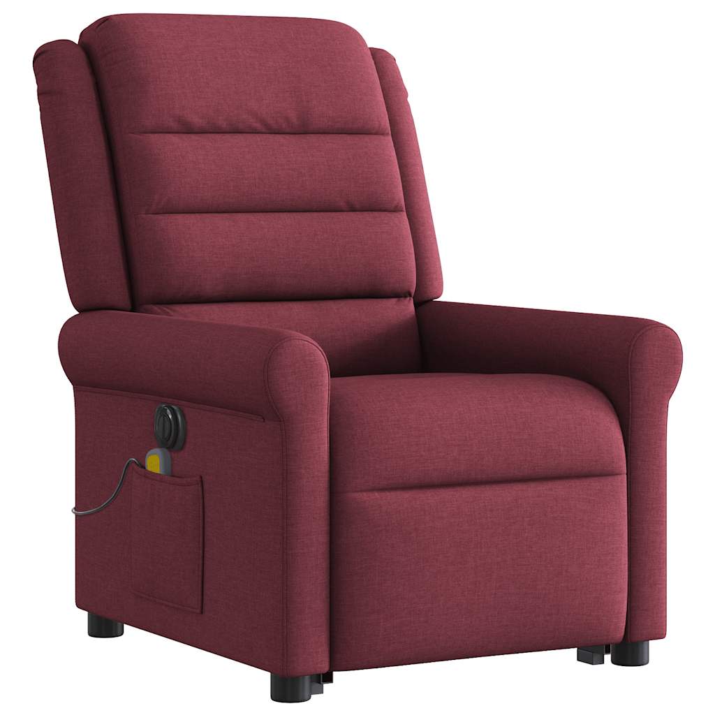 vidaXL Fotoliu de masaj electric rabatabil cu ridicare roșu vin textil vidaXL Fotoliu de masaj electric rabatabil cu ridicare roșu vin textil