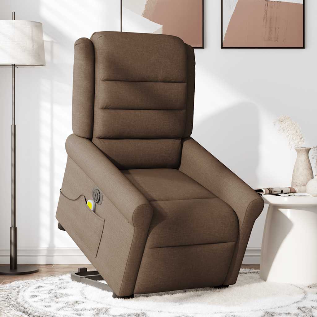 vidaXL Fotoliu electric de masaj rabatabil cu ridicare, maro, textil