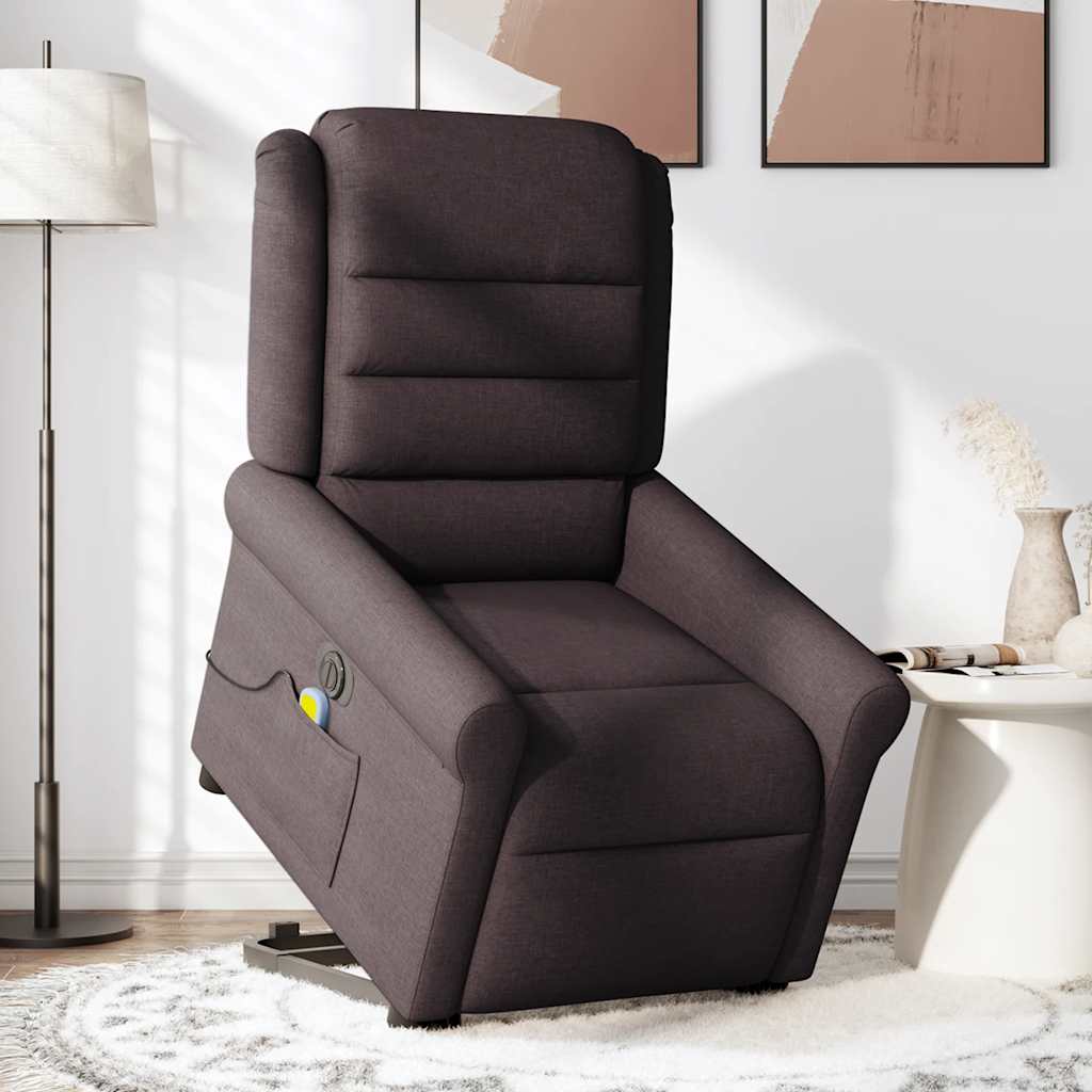 vidaXL Fotoliu electric masaj rabatabil cu ridicare maro închis textil vidaXL Fotoliu electric masaj rabatabil cu ridicare maro închis textil