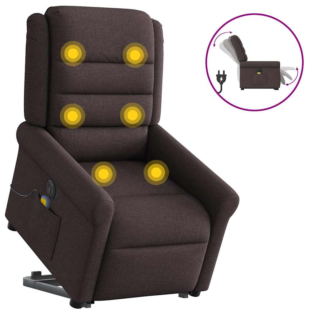 vidaXL Fotoliu electric masaj rabatabil cu ridicare maro închis textil vidaXL Fotoliu electric masaj rabatabil cu ridicare maro închis textil