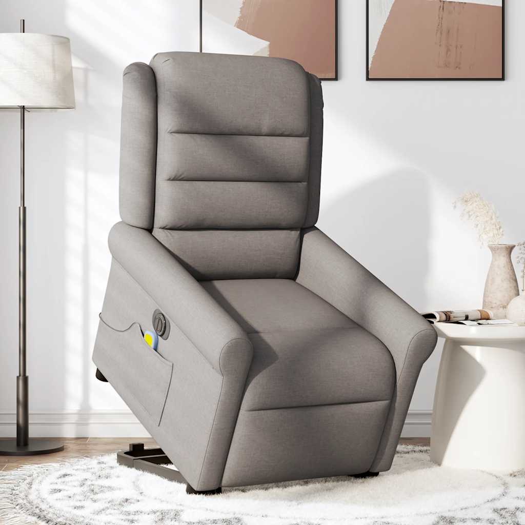 vidaXL Fotoliu electric masaj rabatabil cu ridicare, gri taupe, textil