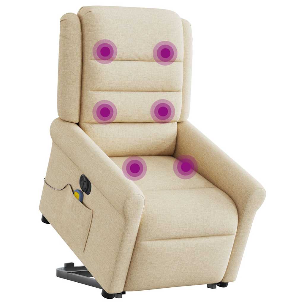 vidaXL Fotoliu electric de masaj rabatabil cu ridicare, crem, textil vidaXL Fotoliu electric de masaj rabatabil cu ridicare, crem, textil