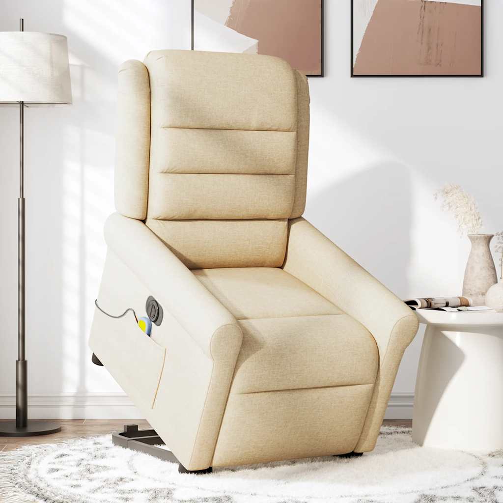 vidaXL Fotoliu electric de masaj rabatabil cu ridicare, crem, textil vidaXL Fotoliu electric de masaj rabatabil cu ridicare, crem, textil