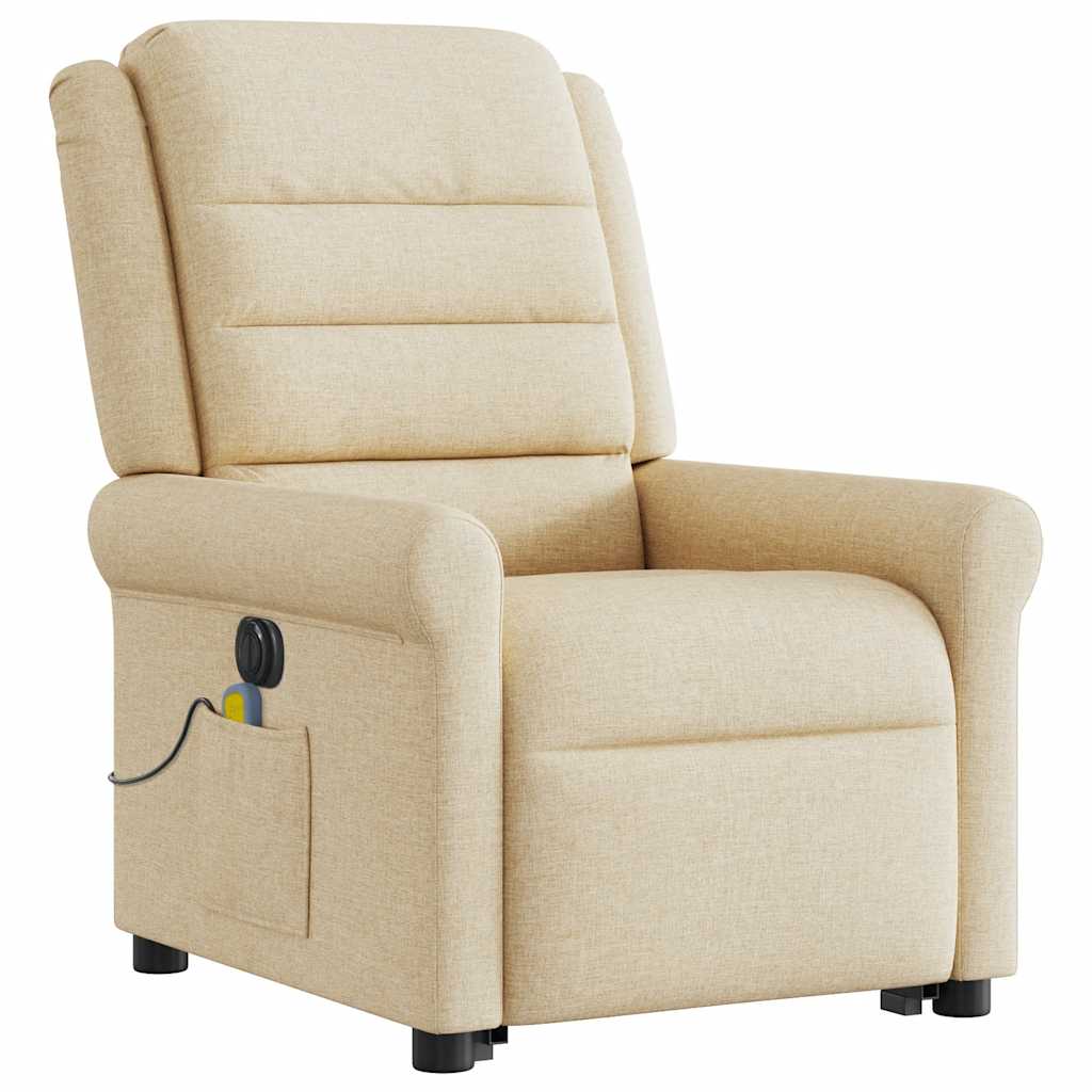 vidaXL Fotoliu electric de masaj rabatabil cu ridicare, crem, textil vidaXL Fotoliu electric de masaj rabatabil cu ridicare, crem, textil