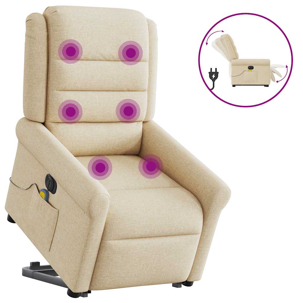 vidaXL Fotoliu electric de masaj rabatabil cu ridicare, crem, textil vidaXL Fotoliu electric de masaj rabatabil cu ridicare, crem, textil