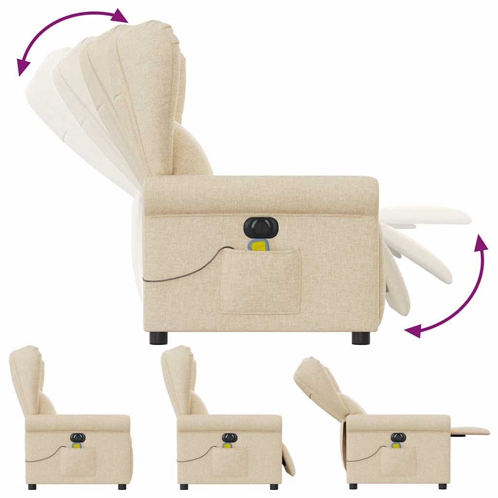 vidaXL Fotoliu electric de masaj rabatabil, crem, textil