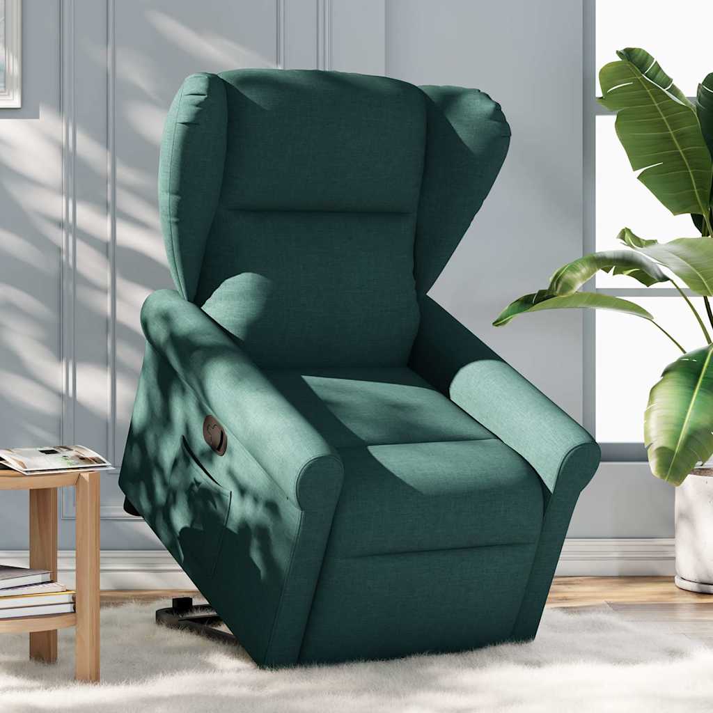 vidaXL Fotoliu rabatabil ridicare pe verticală, verde închis, textil vidaXL Fotoliu rabatabil ridicare pe verticală, verde închis, textil