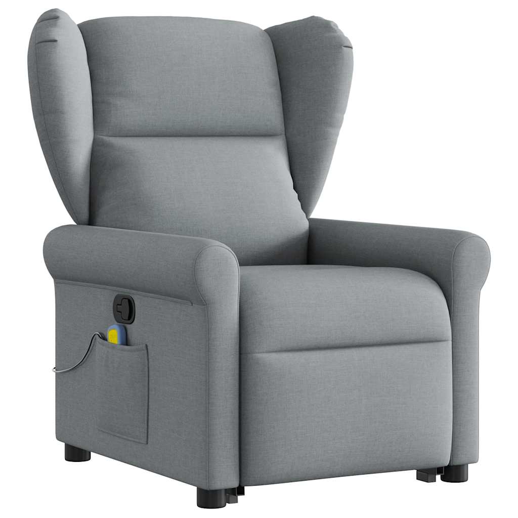 vidaXL Fotoliu de masaj rabatabil cu ridicare, gri deschis, textil