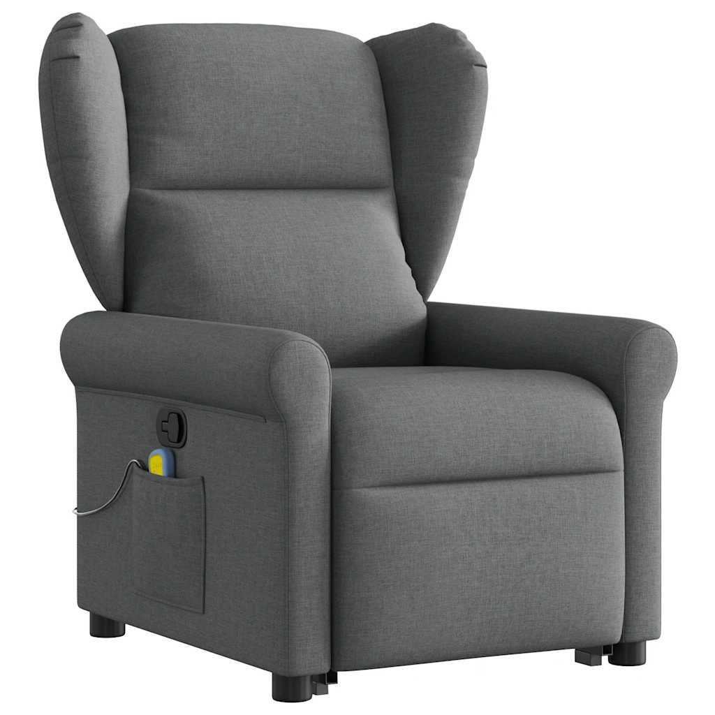 vidaXL Fotoliu de masaj rabatabil cu ridicare, gri închis, textil