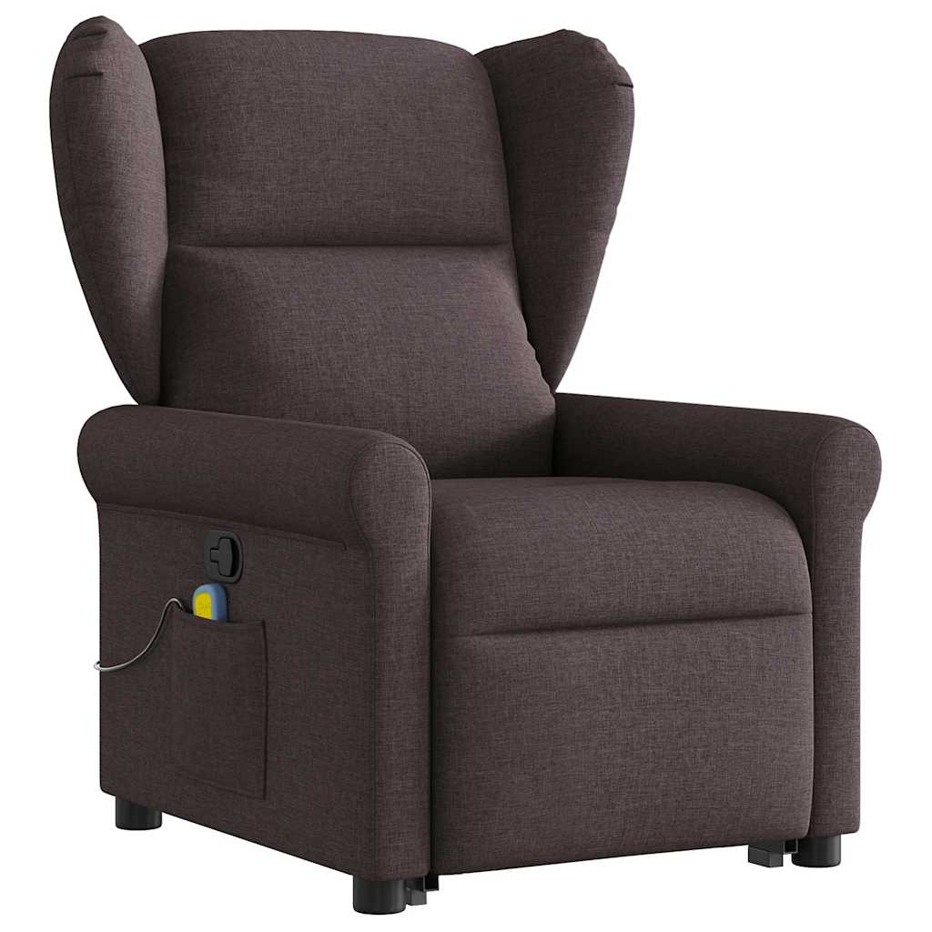 vidaXL Fotoliu rabatabil de masaj, cu ridicare, maro închis, textil