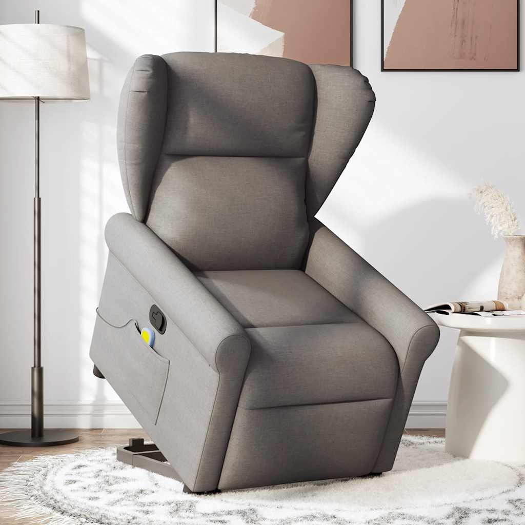 vidaXL Fotoliu rabatabil de masaj cu ridicare, gri taupe, textil