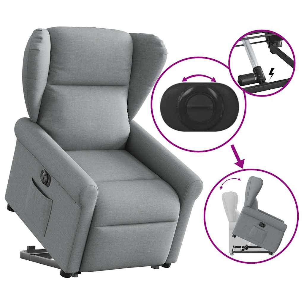 vidaXL Fotoliu electric rabatabil cu ridicare, gri deschis, textil