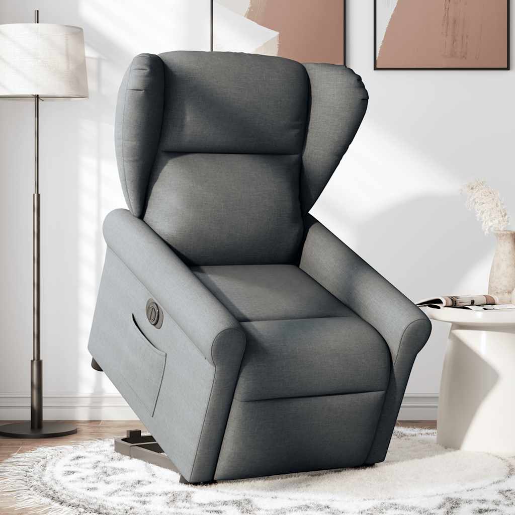 vidaXL Fotoliu electric rabatabil cu ridicare, gri închis, textil
