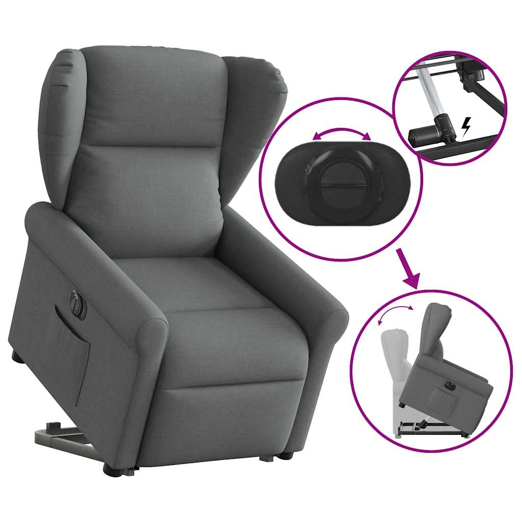 vidaXL Fotoliu electric rabatabil cu ridicare, gri închis, textil