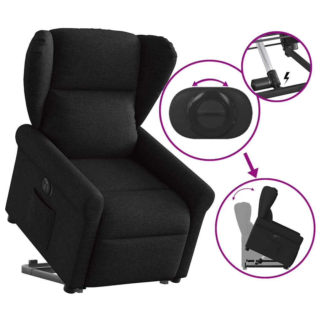 vidaXL Fotoliu electric rabatabil cu ridicare, negru, textil