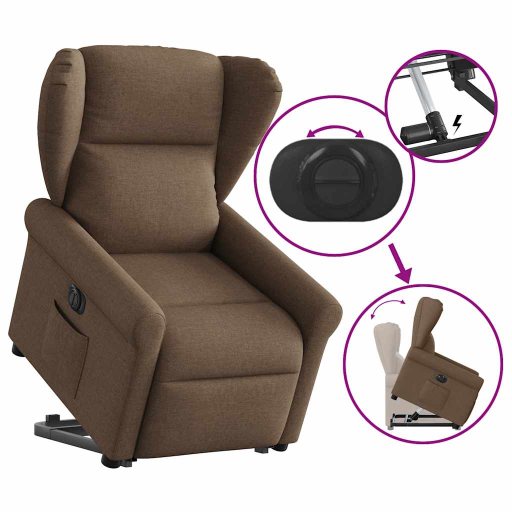vidaXL Fotoliu electric rabatabil cu ridicare, maro, textil
