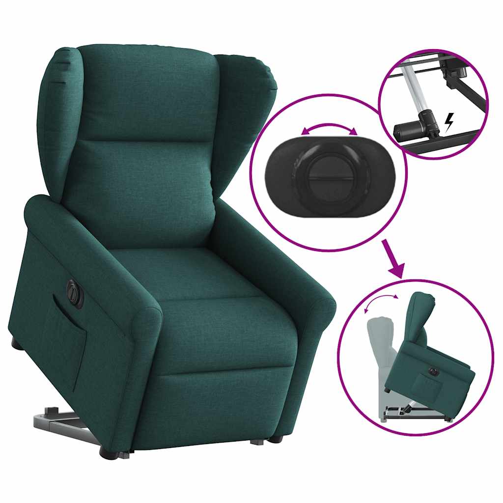 vidaXL Fotoliu electric rabatabil cu ridicare, verde închis, textil