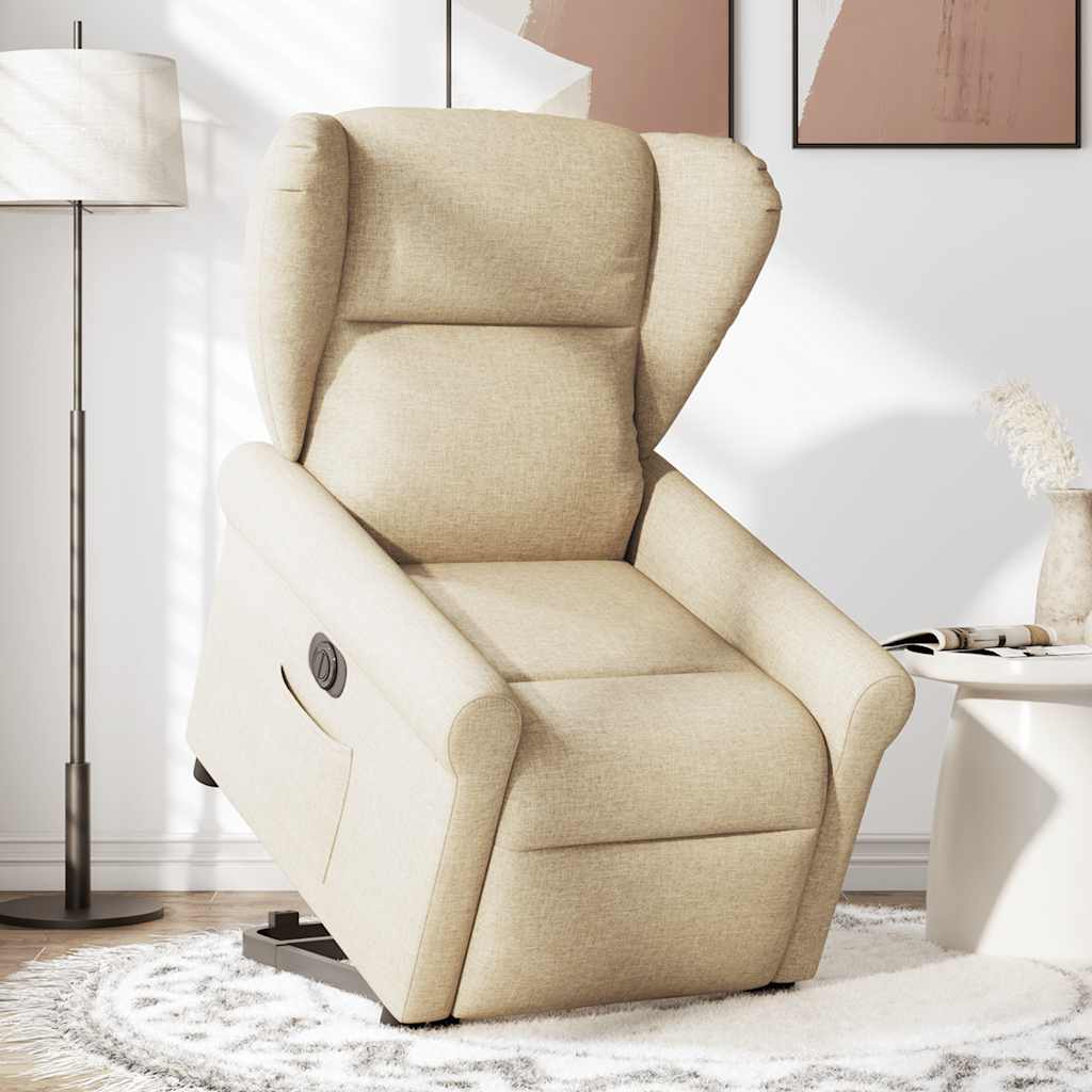 vidaXL Fotoliu electric rabatabil cu ridicare, crem, textil