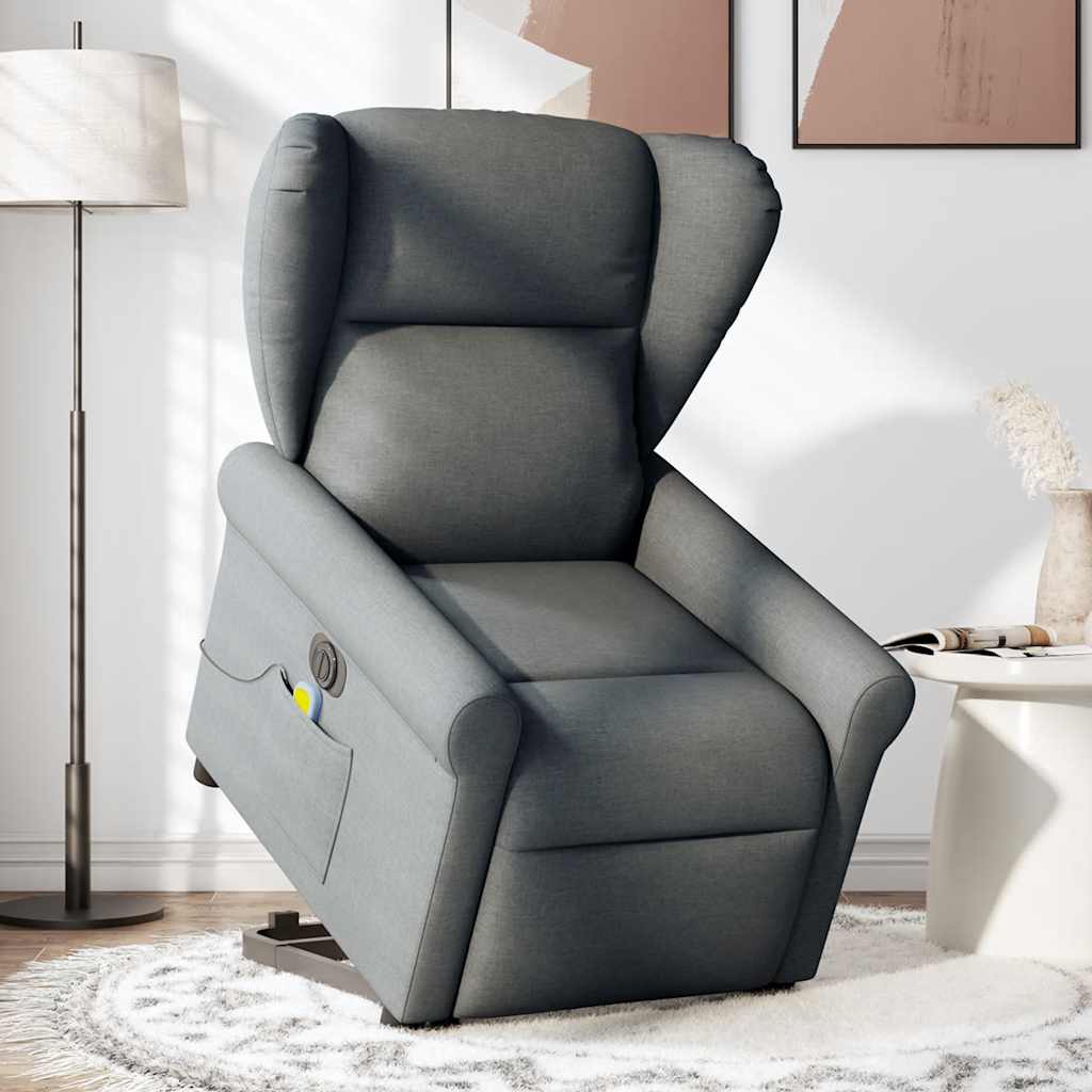 vidaXL Fotoliu electric masaj rabatabil cu ridicare, gri închis textil