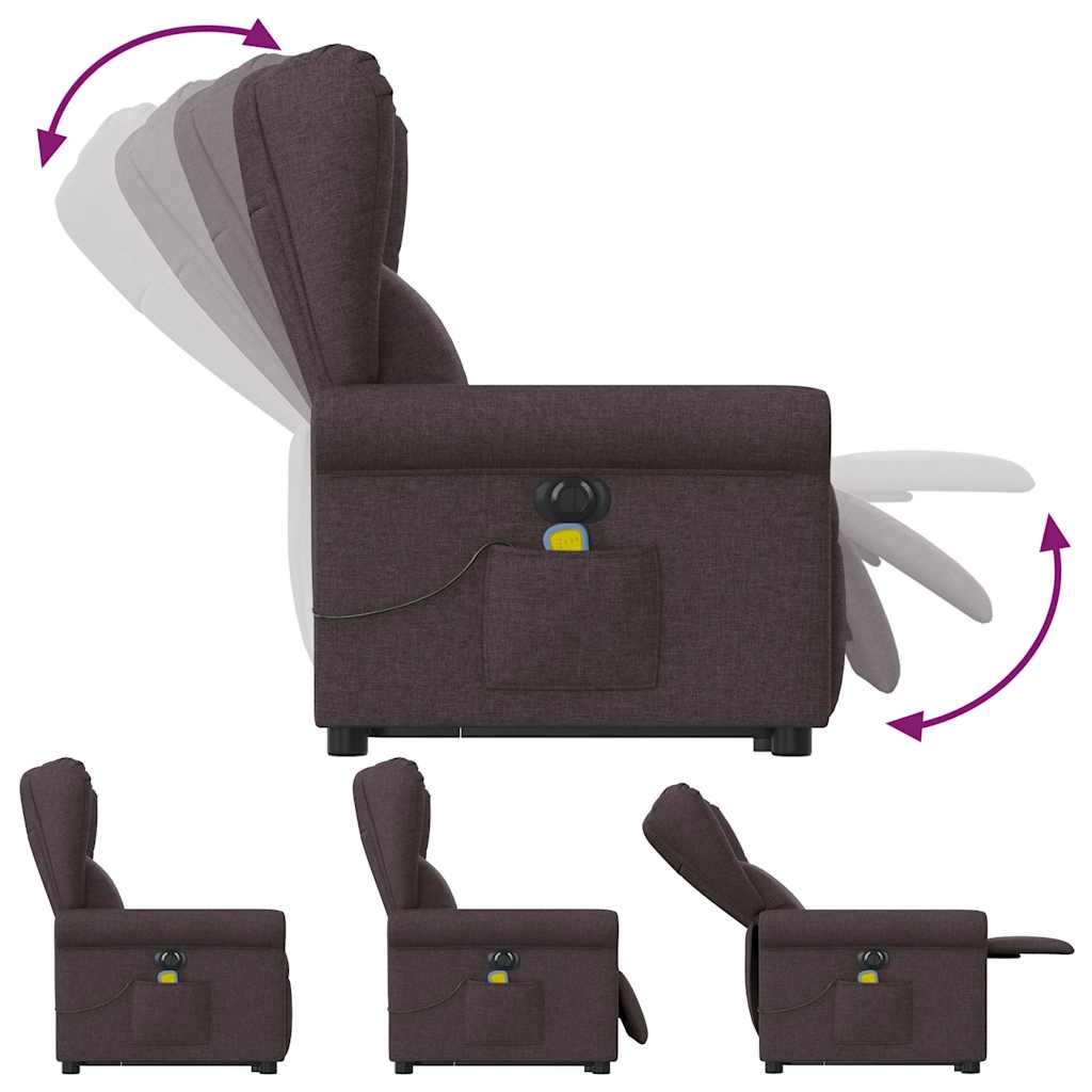 vidaXL Fotoliu electric masaj rabatabil cu ridicare maro închis textil vidaXL Fotoliu electric masaj rabatabil cu ridicare maro închis textil