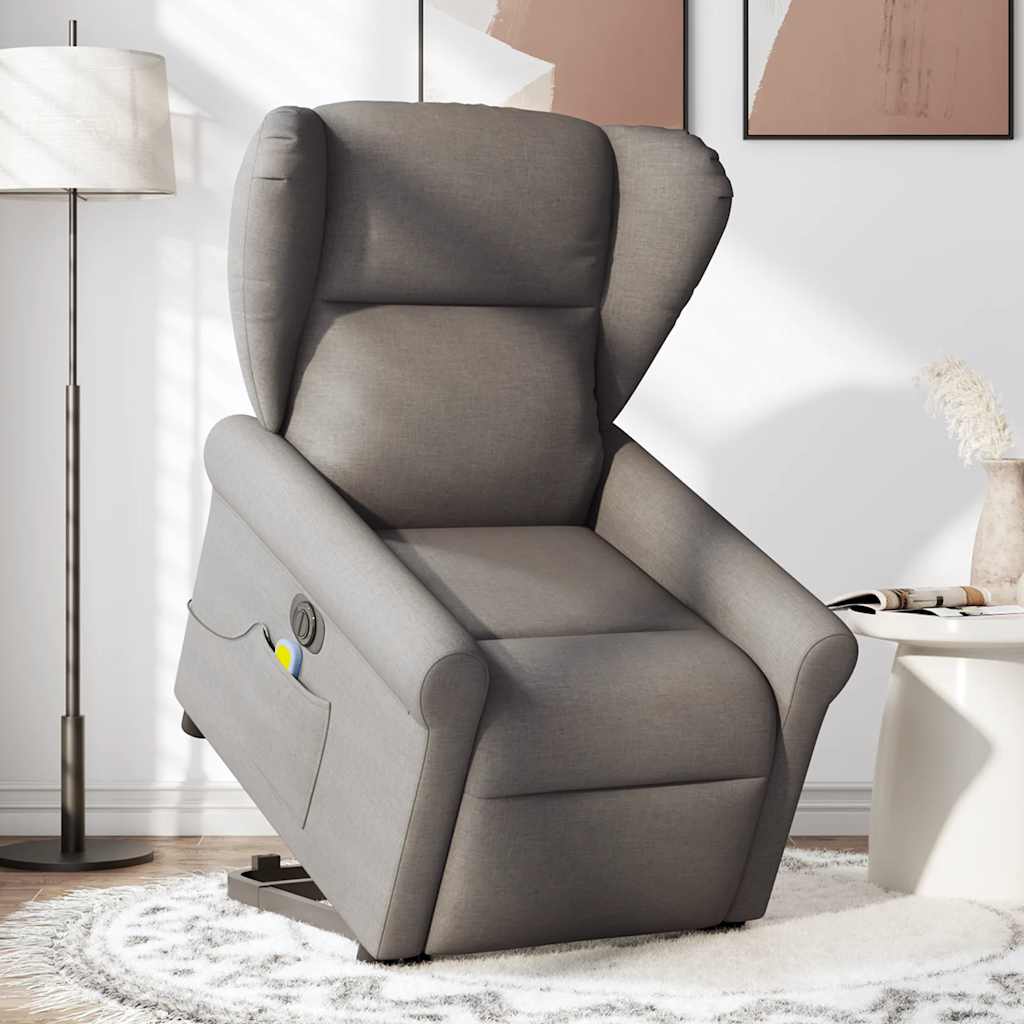 vidaXL Fotoliu electric masaj rabatabil cu ridicare, gri taupe, textil