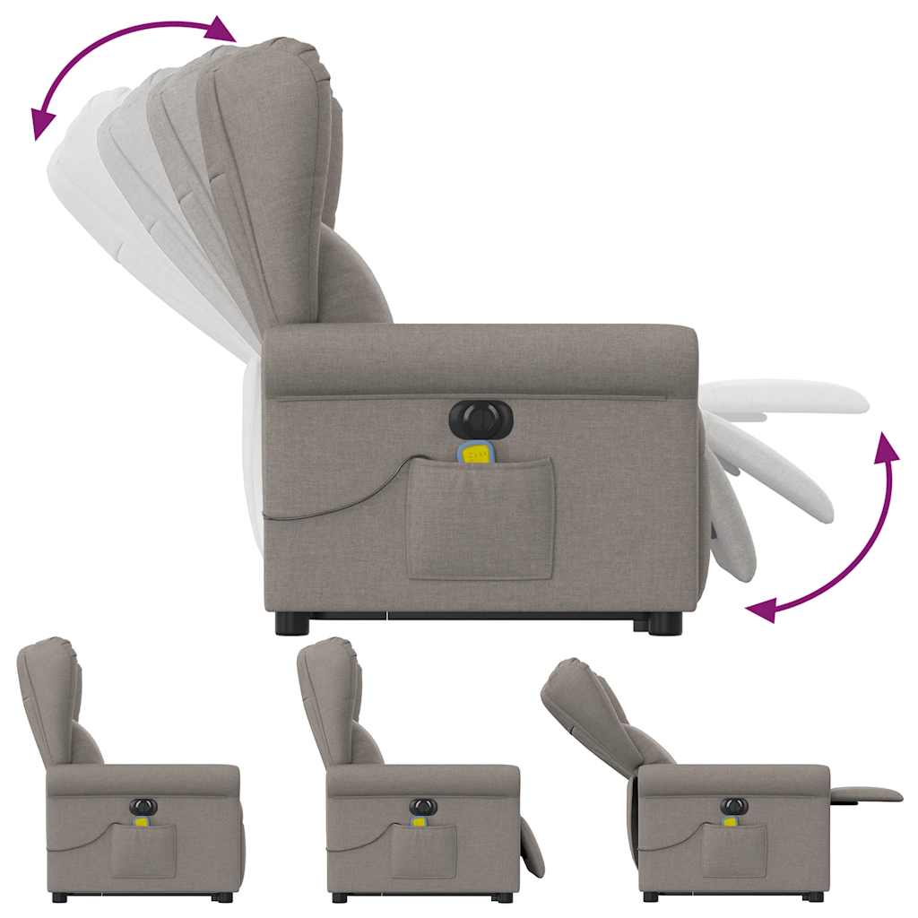 vidaXL Fotoliu electric masaj rabatabil cu ridicare, gri taupe, textil