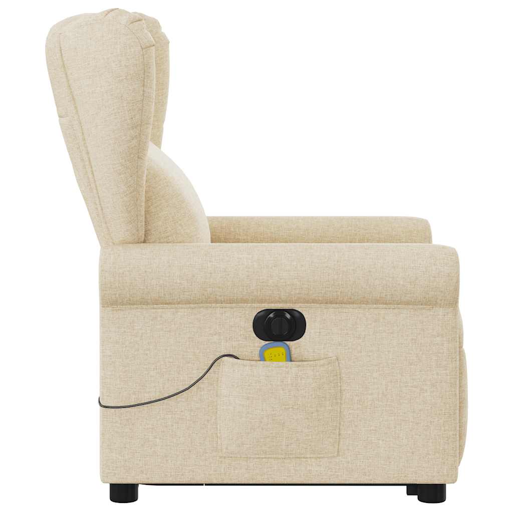 vidaXL Fotoliu electric de masaj rabatabil cu ridicare, crem, textil vidaXL Fotoliu electric de masaj rabatabil cu ridicare, crem, textil